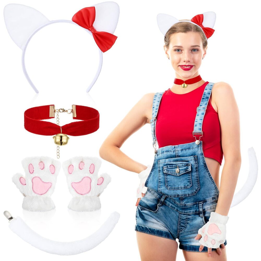 1423 4 Pcs Halloween Cat Costume Kitty Ears Headband Paw